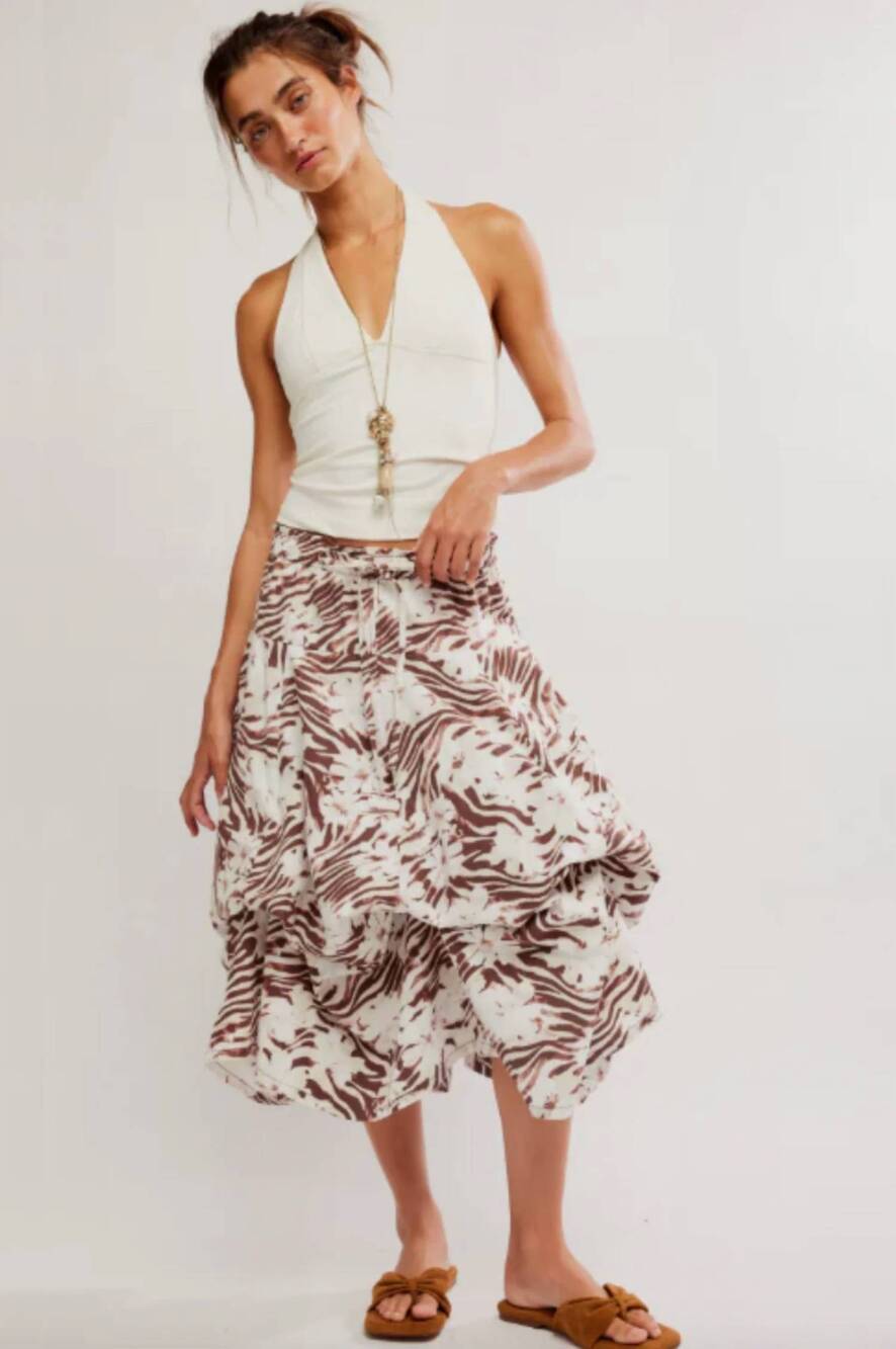NEW FREE PEOPLE zephyr bustle convertible skirt in chocolate combo